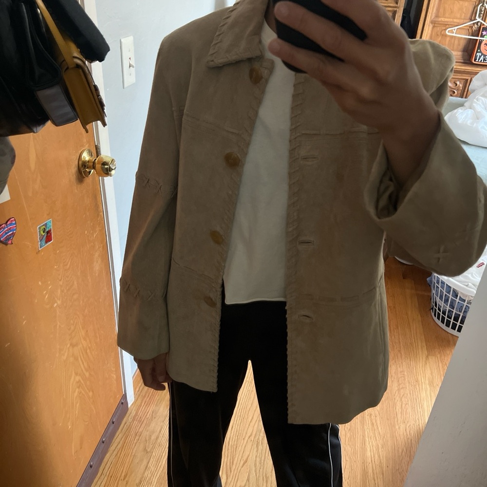 Esprit Beige Leather Jacket With Button Details - image 8